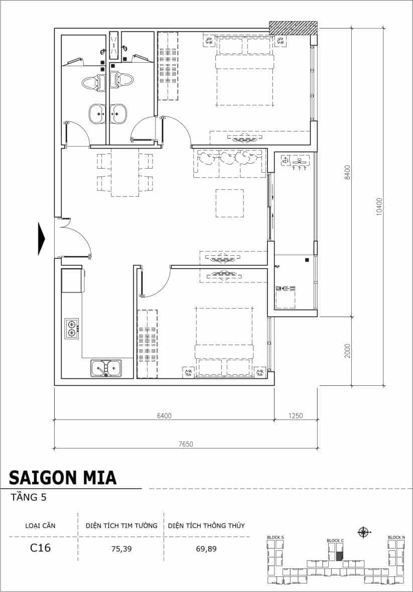 Chi tiết thiết kế căn hộ sân vườn Saigon Mia tầng 5, mã căn C17