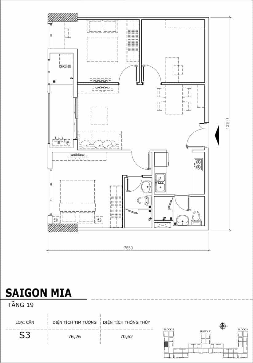 Chi tiết thiết kế căn hộ sân vườn tầng 19 Sài Gòn Mia Hưng Thịnh-Căn S3