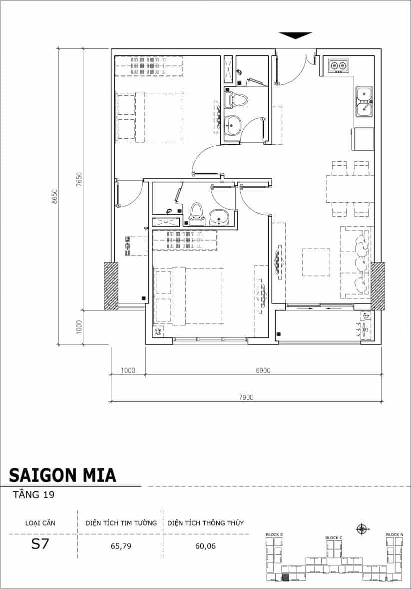 Chi tiết thiết kế căn hộ sân vườn tầng 19 Sài Gòn Mia Hưng Thịnh-Căn S7