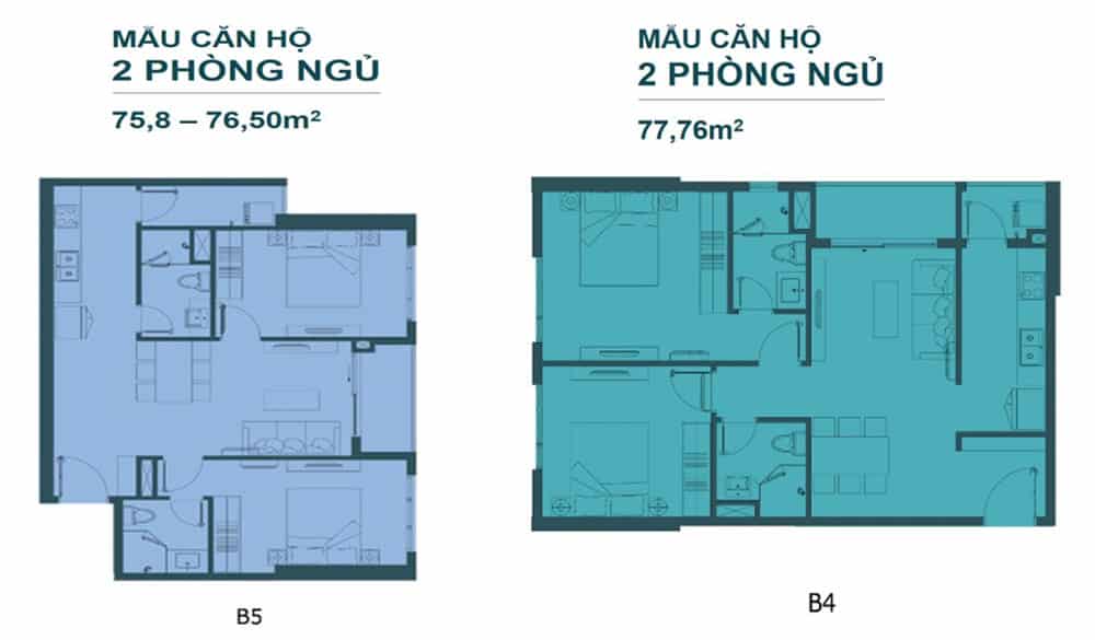 Bản vẽ thiết kế căn hộ Vũng Tàu Pearl loại 2 phòng ngủ