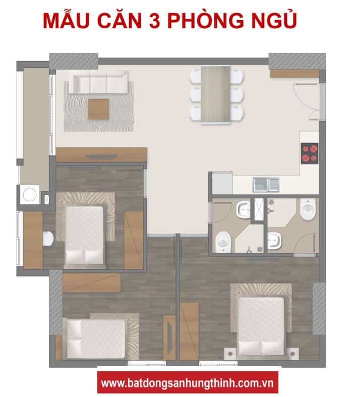 Căn Hộ Richmond City 3 Phòng Ngủ