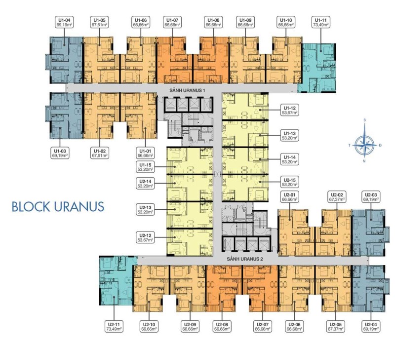Mặt bằng căn hộ điển hình tầng 6-18 - 20-34 Block Uranus