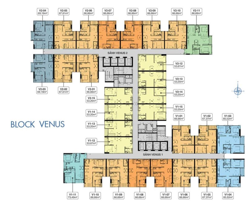 Mặt bằng căn hộ điển hình tầng 6-18 - 20-34 Block Vnus