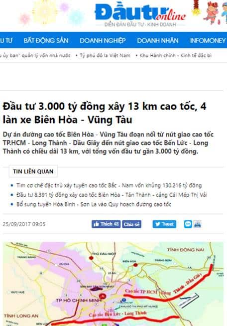 Chuẩn bị xây đoạn nối cao tốc Biên Hòa – Vũng Tàu