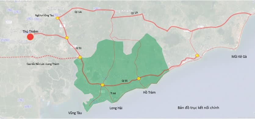 Bản đồ các trục đường chính kết nối Hồ Tràm Complex