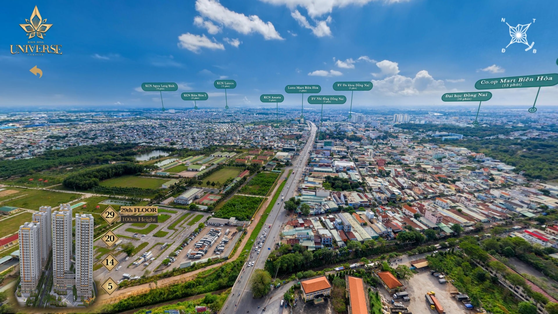 Hình ảnh thực tế hướng view Biên Hòa Universe nhìn về hướng Tây-Nam