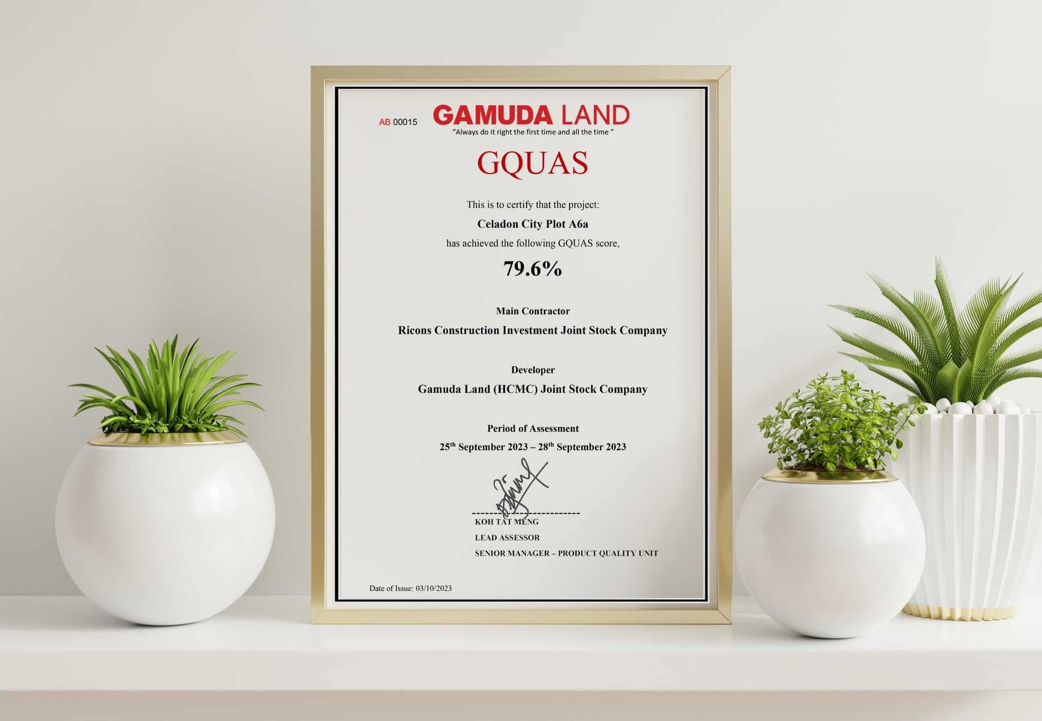 Chứng nhận Gquas của công trình Gamuda Land