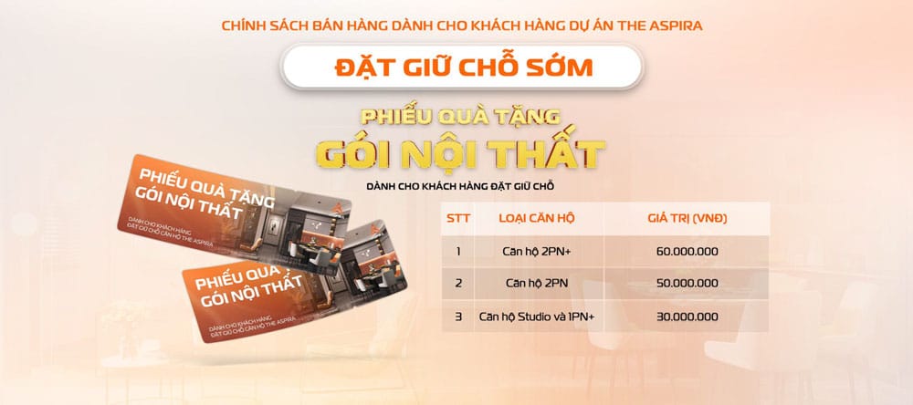 Quà tặng nội thất cho khách hàng giữ chỗ sớm